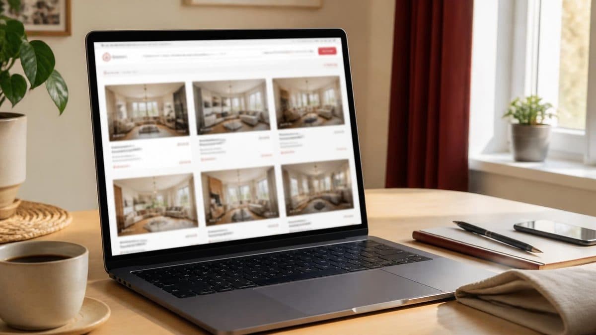 Ordinateur portable affichant des annonces de logements