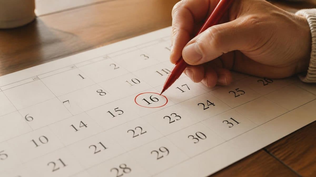 Calendrier sur lequel une date est entourée au stylo