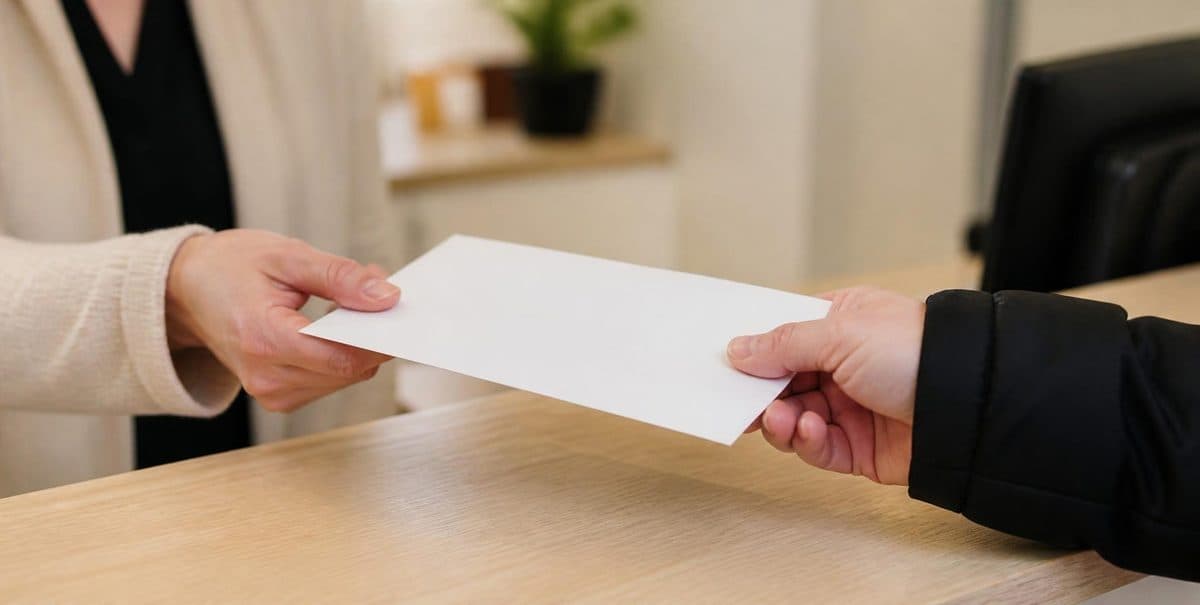 Remise d'une enveloppe de main à main